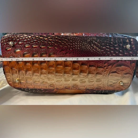Brahmin Ombre Croc-Embossed Satchel in Burgundy and Tan - Picture 4 of 6